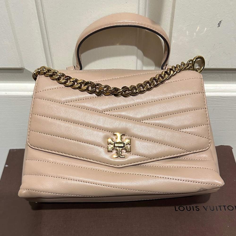 Tory Burch Blush Quilted Satchel with Gold Chain
